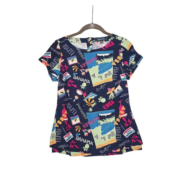 NEW ModCloth Delightful Demeanor Short Sleeve Linen Blend Blouse Size XXS Navy V - Picture 3 of 16